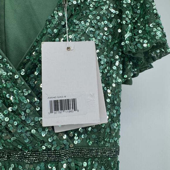 Mac Duggal A5540 Sequin Wrap Over Butterfly Sleeve Gown Womens 6 NWT - Picture 10 of 15